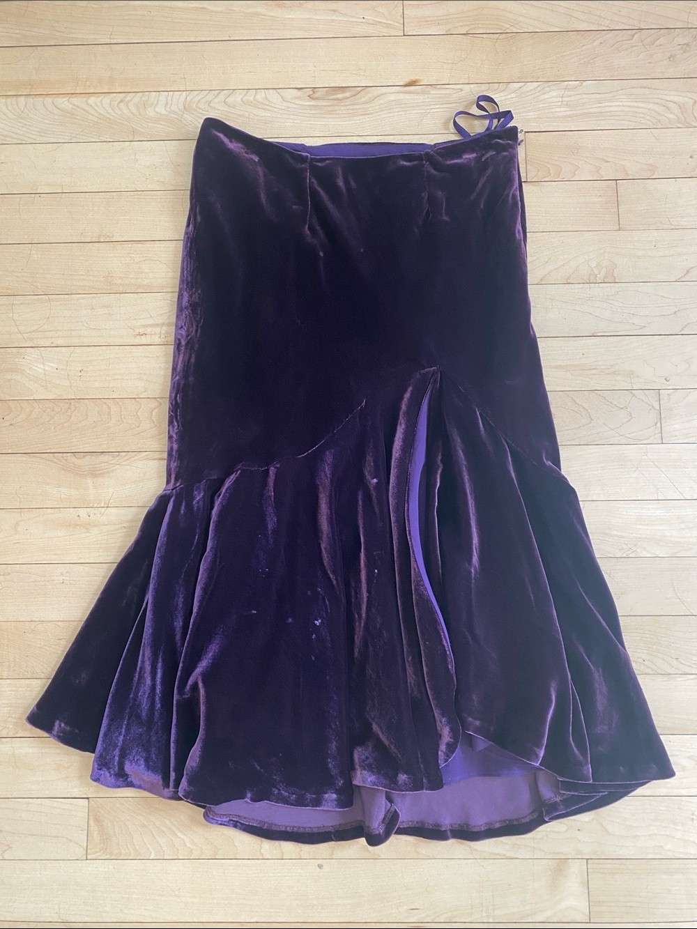Ralph Lauren Deep Purple Velvet Trumpet Ruffle Skirt